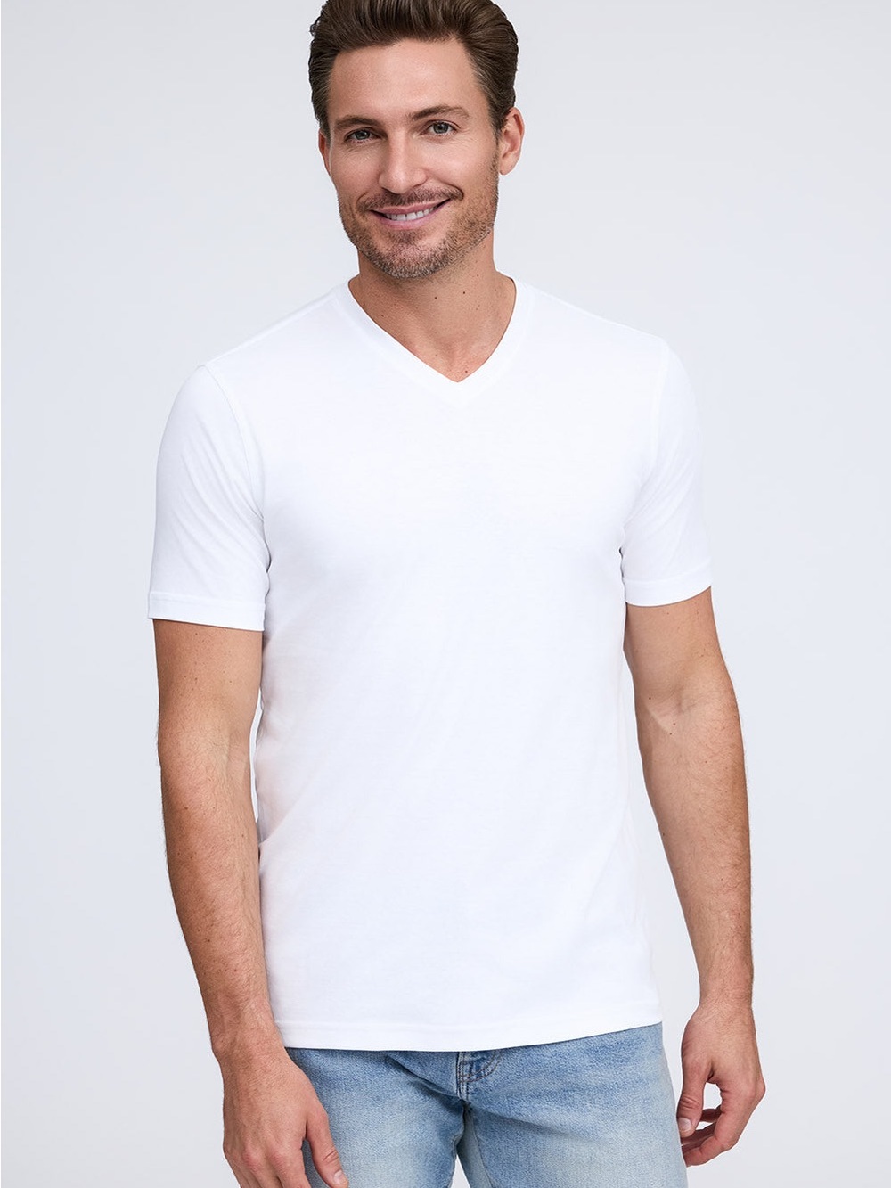 Brand New-Raffi Men's White V-Neck Short Sleeve Tee
